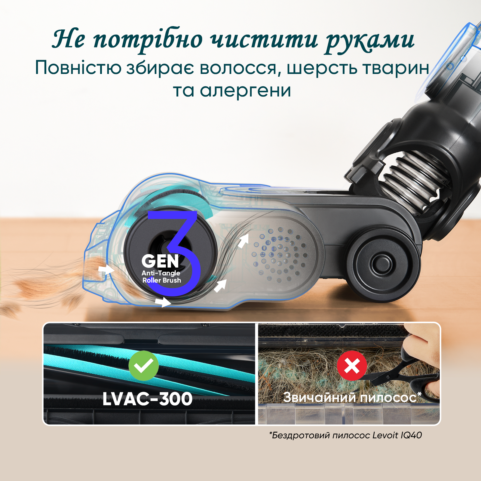 Бездротовий вертикальний пилосос Levoit 300 PLUS, час роботи 60 хв, 240 Вт, фільтрація 99,99%, 5-етапний HEPA-фільтр, пилозбірник
