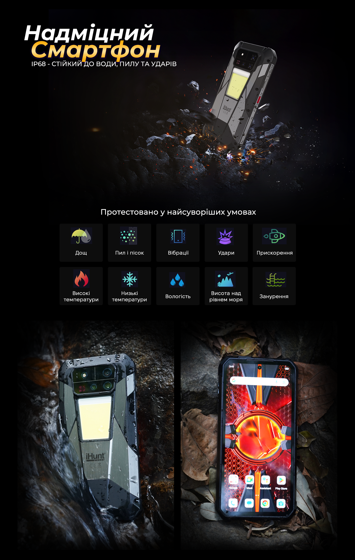 Протиударний телефон iHunt Tank 4 PRO – 512 ГБ / 32 ГБ, захищений корпус IP68/IP69K, акумулятор 11000 мА·г, 4G, NFC, Android
