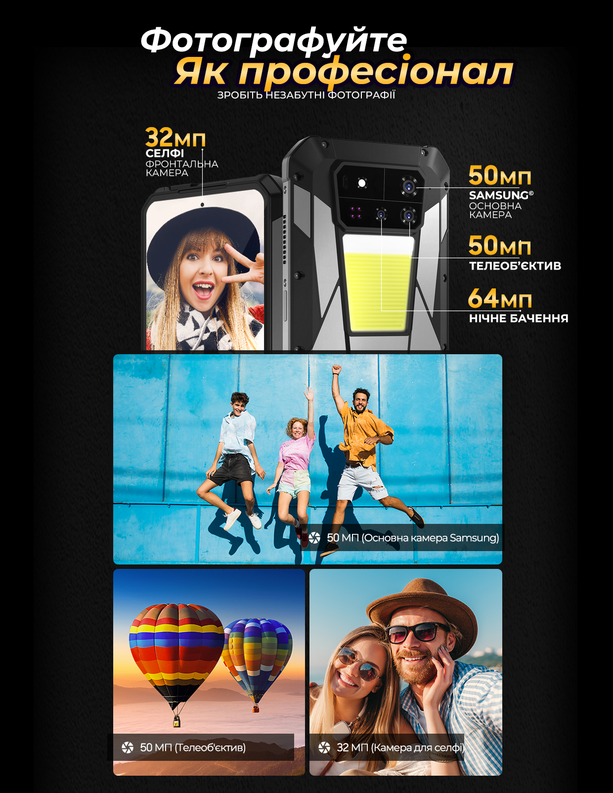 Протиударний телефон iHunt Tank 4 PRO – 1 ТБ / 36 ГБ, захищений корпус IP68/IP69K, акумулятор 11000 мА·г, 4G, NFC, Android