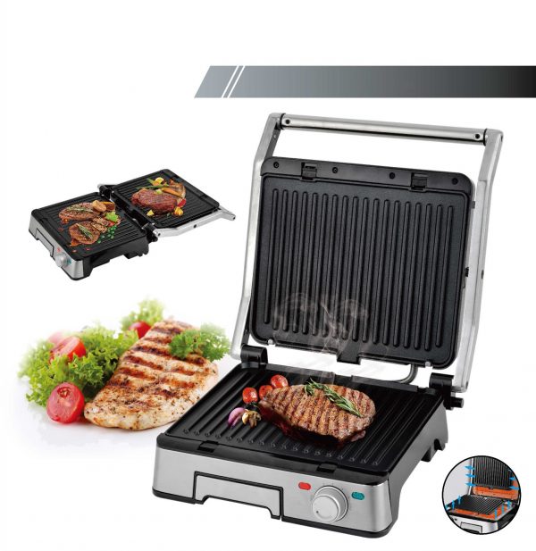 Електричний подвійний гриль iHunt Bro Dual Grill XXL, 2200 Вт, знімні пластини, нержавіюча сталь, 29×23 см, відкриття 180°